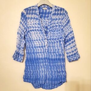 Antilia Femme Blue and White Tie Dye Tunic w/ Convertible Sleeves size M